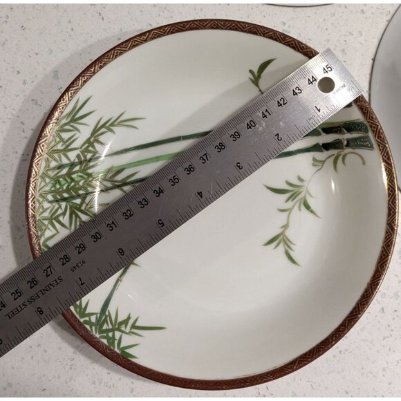 3 soup bowls Kutani Eggshell China 7.5" Bamboo Geometric Border Japan Pre-1930 - Picture 5 of 14